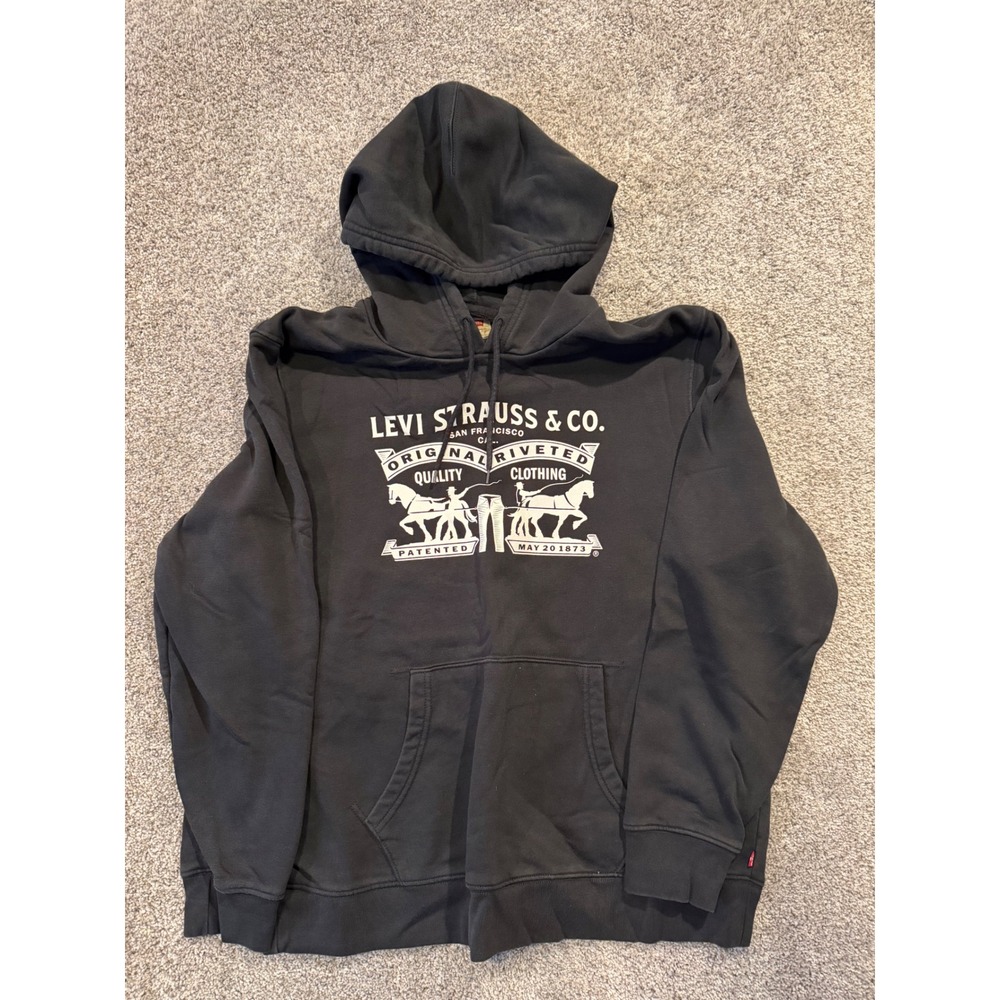 Levi Strauss Co Sweatshirt Mens L Black Hoodie Sweatshirt Graphic Logo Pullover